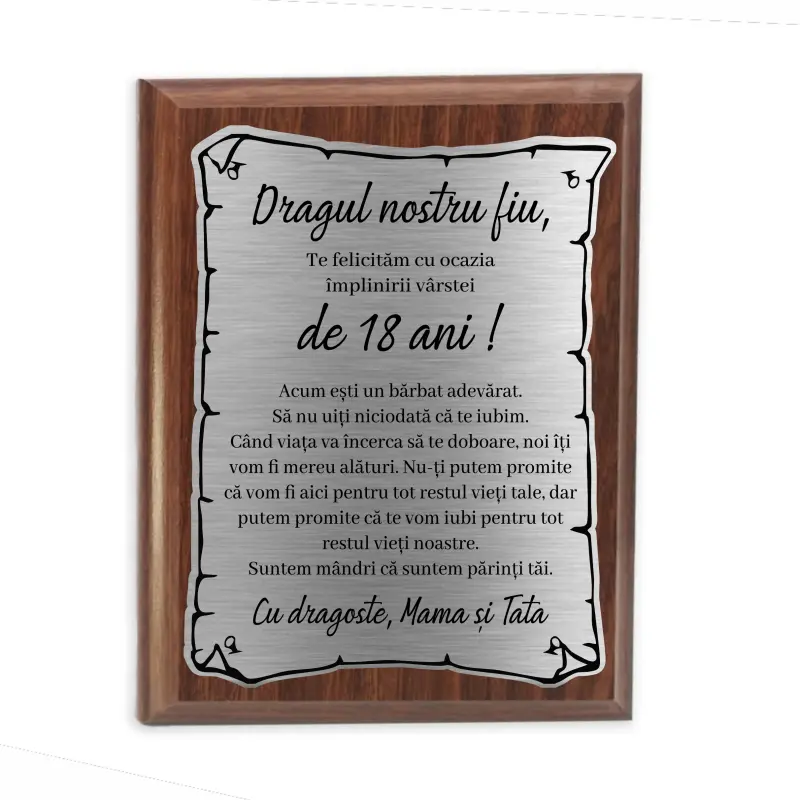 Dragul nostru fiu,  placheta lemn personalizata prin gravura